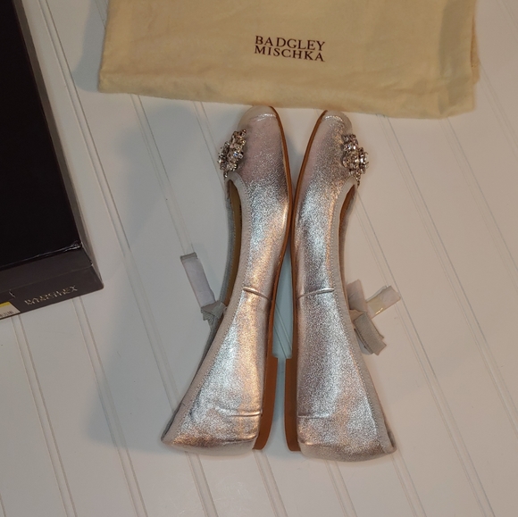Badgley Mischka Karter II Silver Soft Leather Ornamented Ballet Flat size 10 NWT - Picture 9 of 16